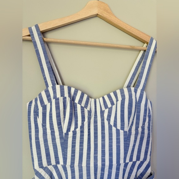 NEW Cara Cara Calypso Midi Dress Ivory Blue Striped Seersucker | US 2 UK 6 - Picture 10 of 14